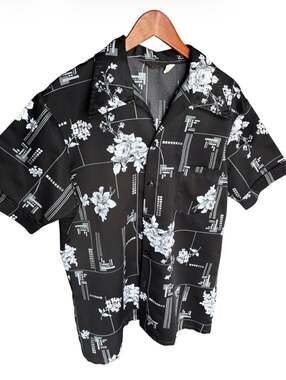 Vintage Mr. Jan California Floral and Geometric Print Button-Up Shirt